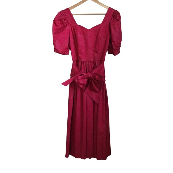 Vintage Laura Ashley Pink Metallic Floral Print Cottage-core Puff Sleeve Dress - Picture 7 of 16